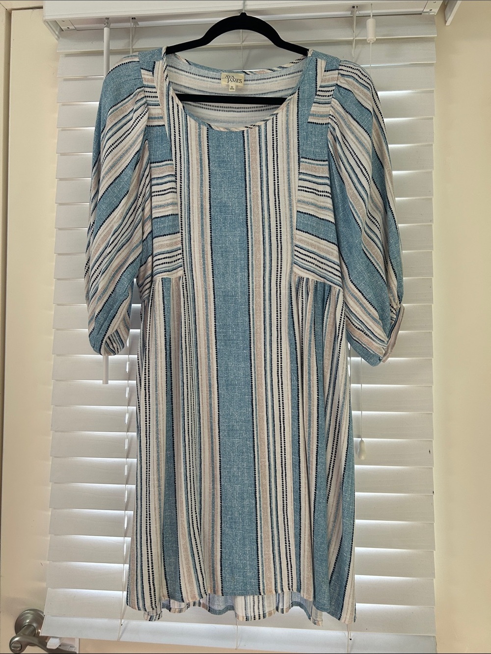 Ava James Blue and Cream Striped Dress